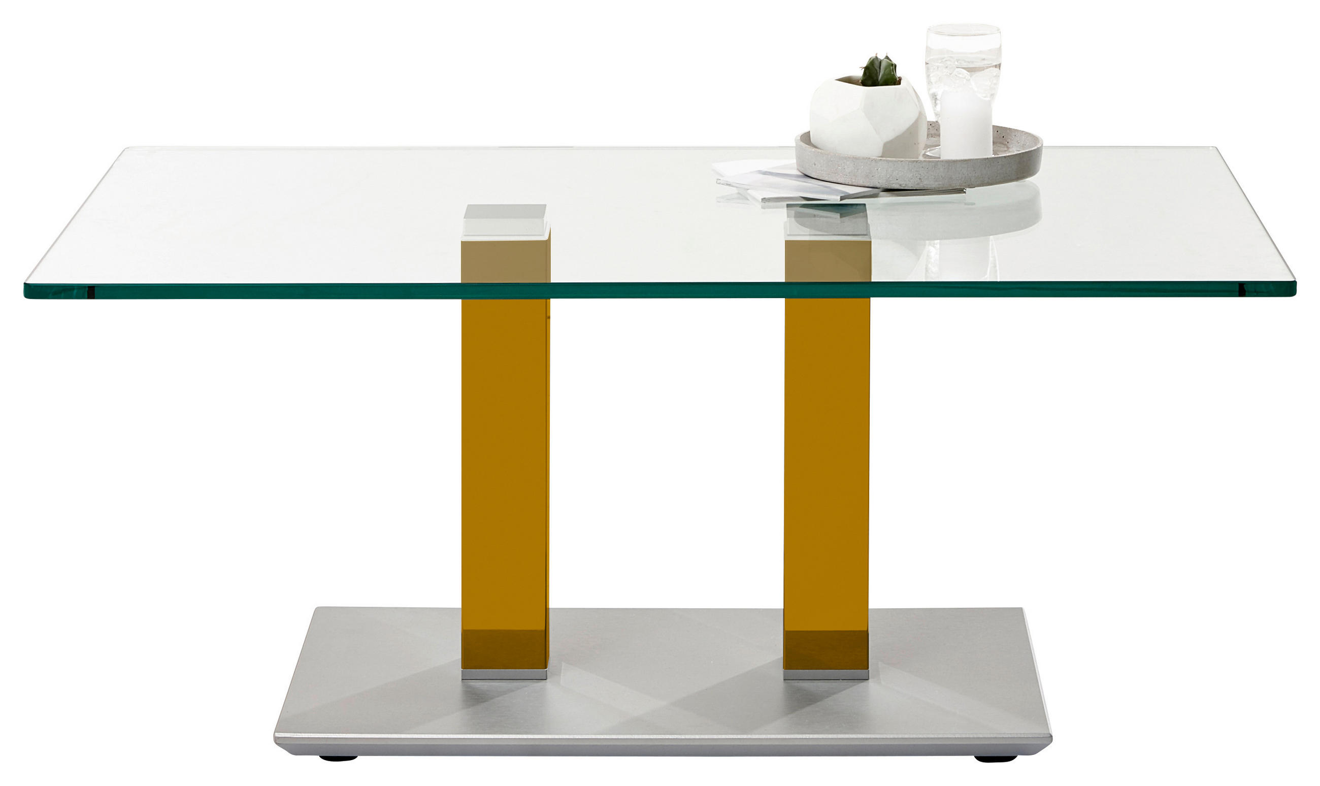 COUCHTISCH Klarglas 110/70/46-65 cm rechteckig Gelb, Edelstahlfarben  - Edelstahlfarben/Gelb, Design, Glas/Kunststoff (110/70/46-65cm)