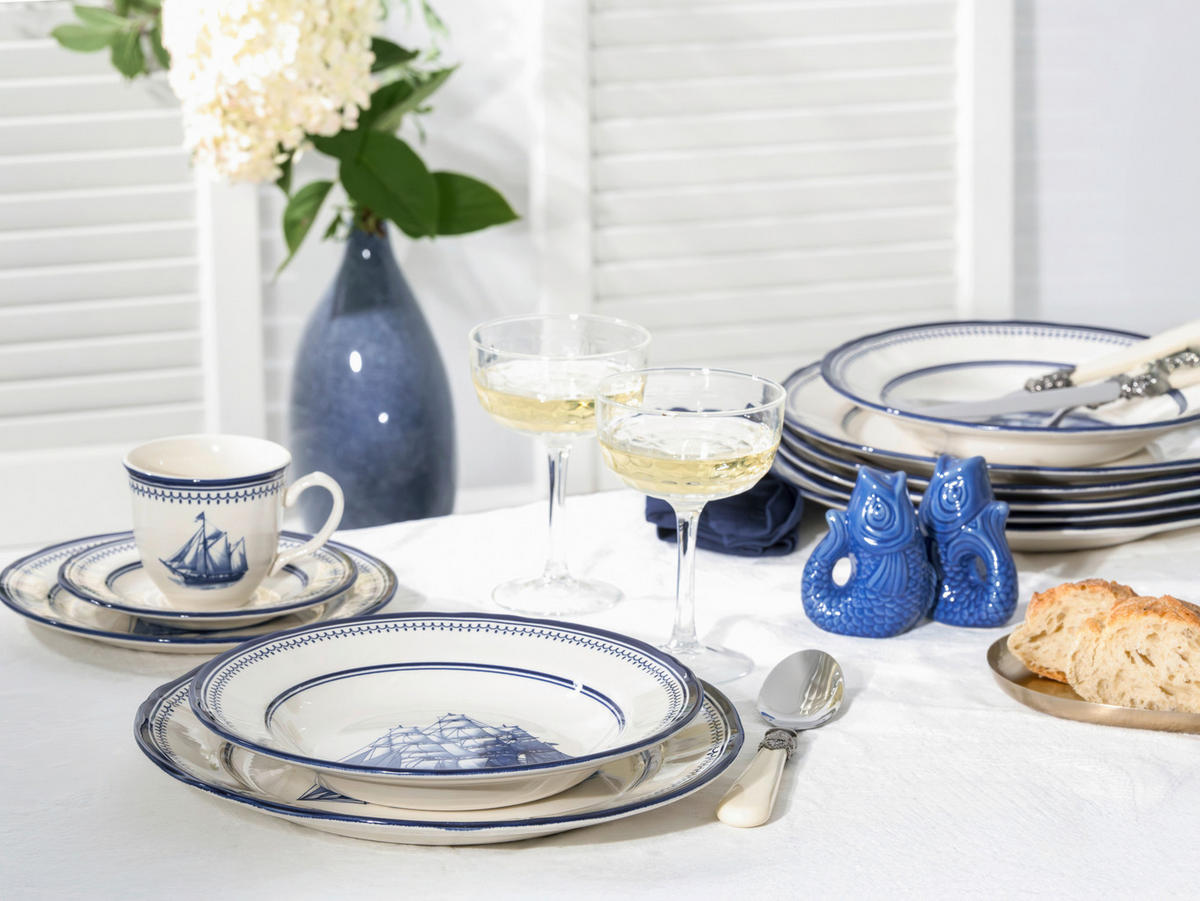 KOMBISERVICE Blau, Weiß Segelschiff blau 30-teilig 6 Personen  - Blau/Weiß, Basics, Keramik - Creatable