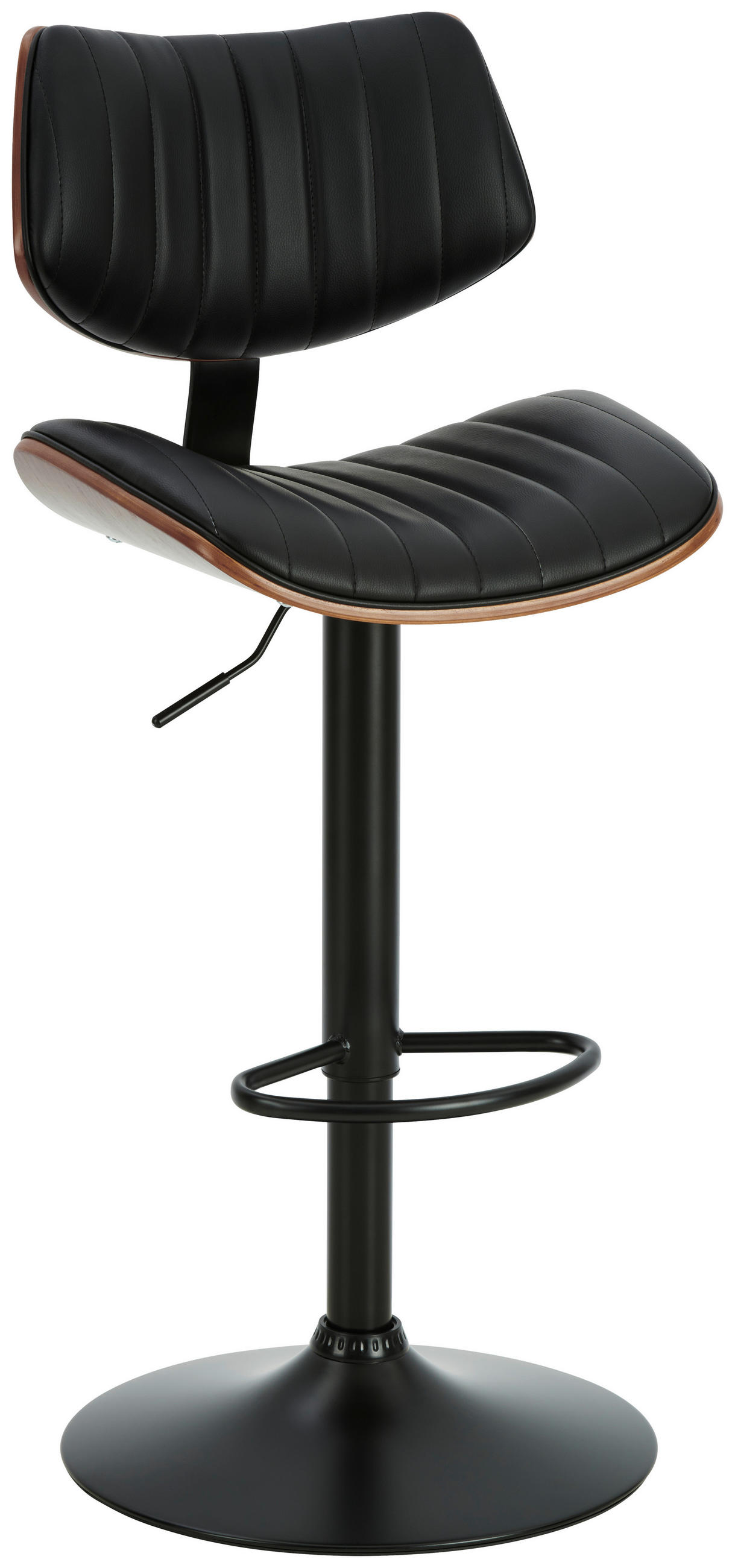 BARHOCKER Lederlook Schwarz, Walnussfarben Eisen Pappel furniert, Sperrholz Sitzfläche 360° drehbar  - Walnussfarben/Schwarz, MODERN, Holz/Textil (47/93-114/50cm) - Livetastic