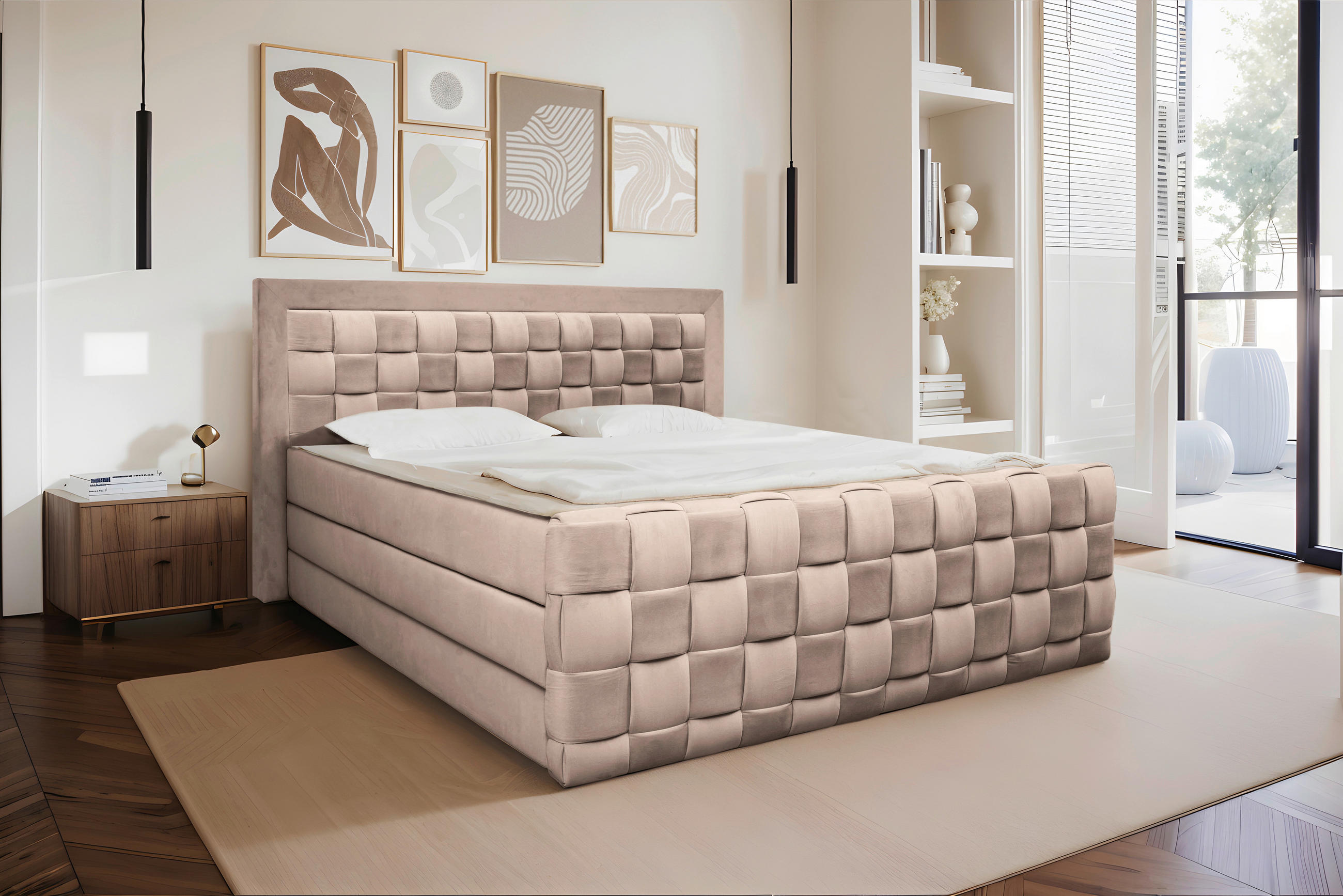 BOXSPRINGBETT 180/200 cm  in Beige  - Beige, MODERN, Textil (180/200cm) - Livetastic