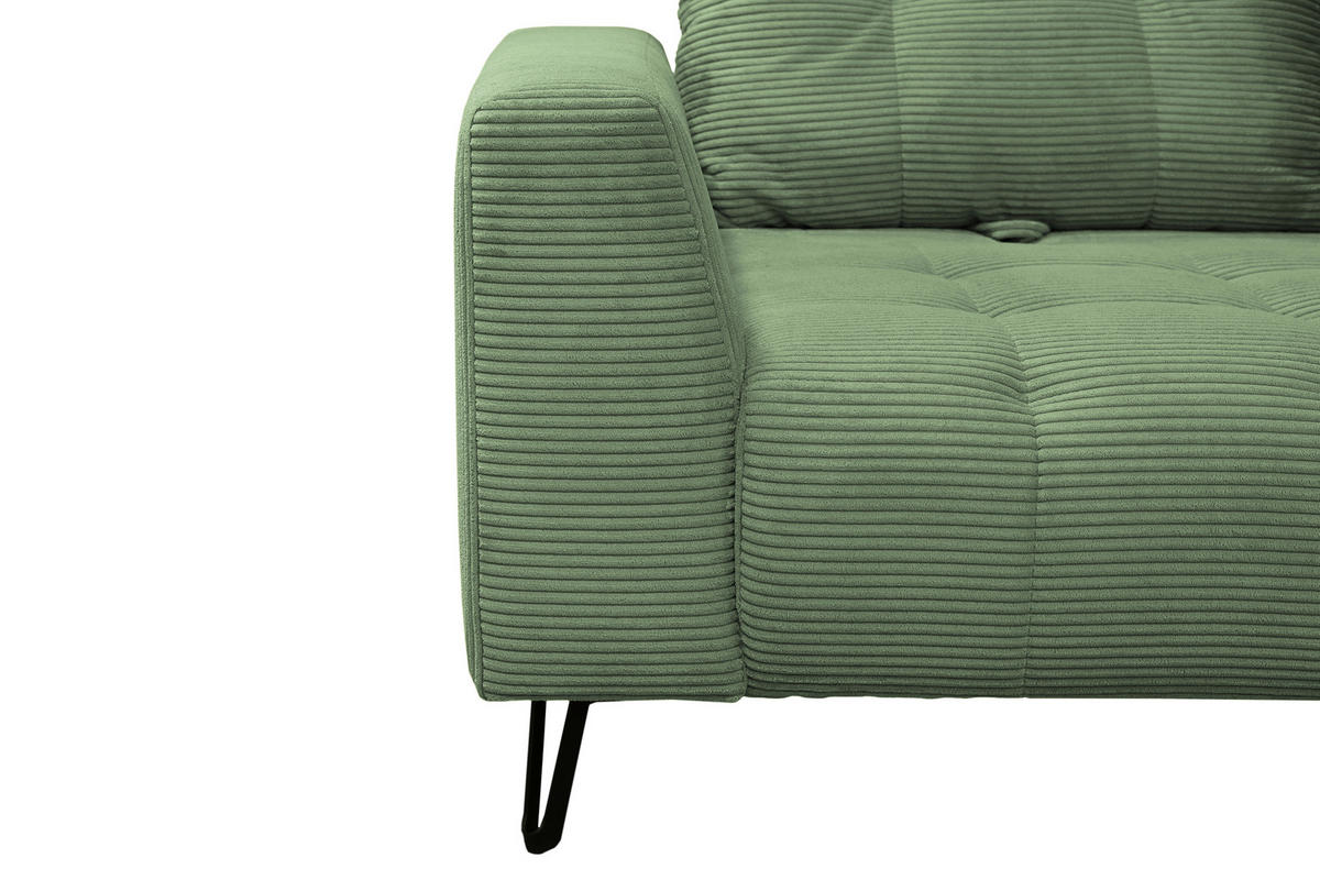 BIGSOFA Cord Salbeigrün  - Salbeigrün/Schwarz, KONVENTIONELL, Textil/Metall (246/100/116cm) - Carryhome
