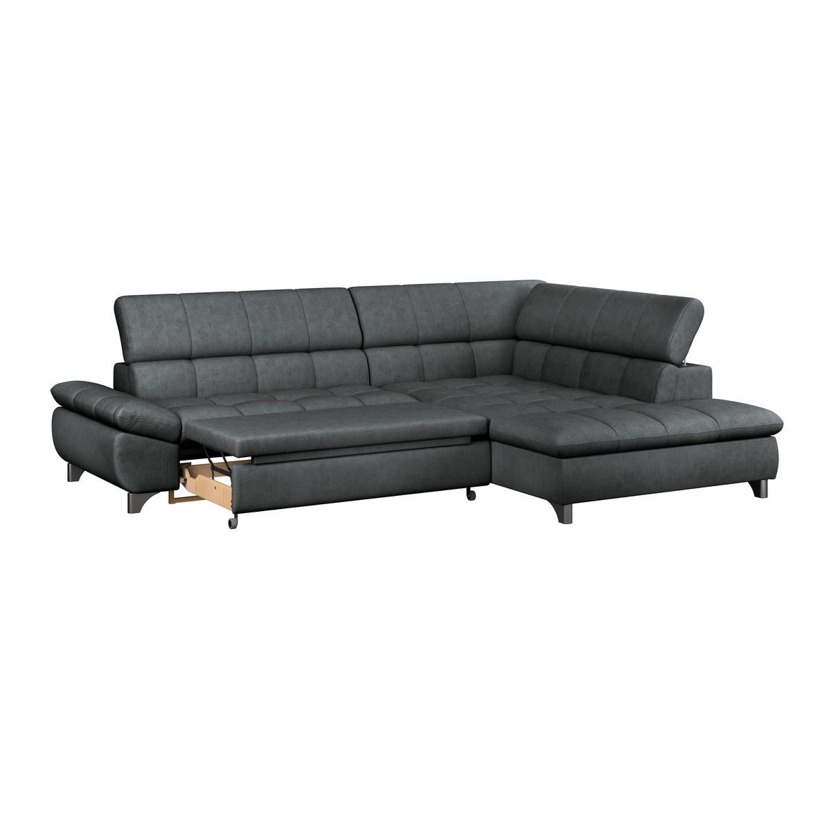 ECKSOFA Graphitfarben Chenille  - Chromfarben/Graphitfarben, KONVENTIONELL, Textil/Metall (312/234cm) - Livetastic