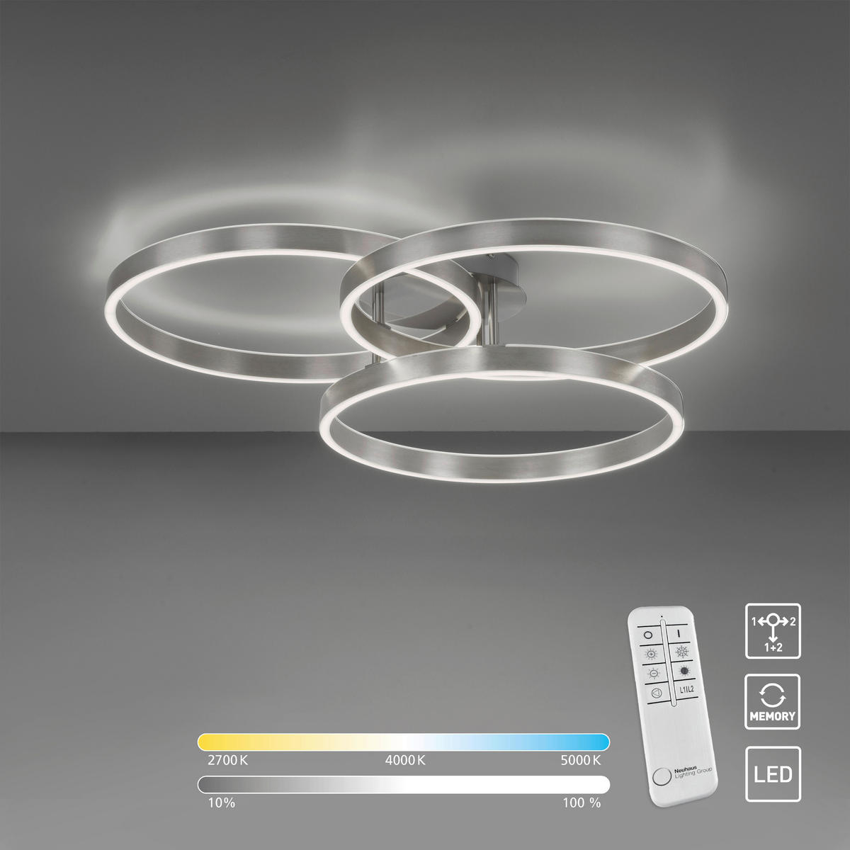 LED-DECKENLEUCHTE 75/71,1/15,1 cm   - Edelstahlfarben, Design, Kunststoff/Metall (75/71,1/15,1cm) - Paul Neuhaus