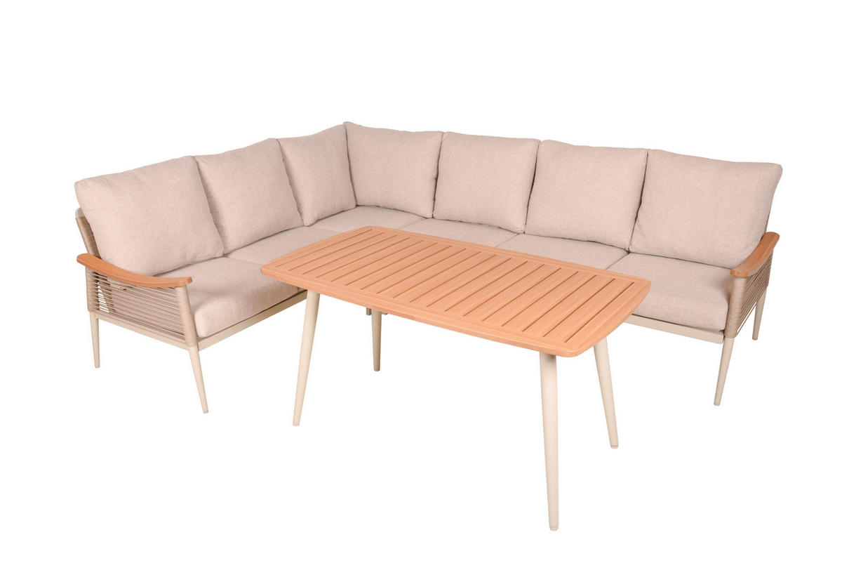 DINING-LOUNGESET 126/126 cm Aluminium  - Sandfarben/Beige, MODERN, Kunststoff/Textil (126/126cm) - Gardenson