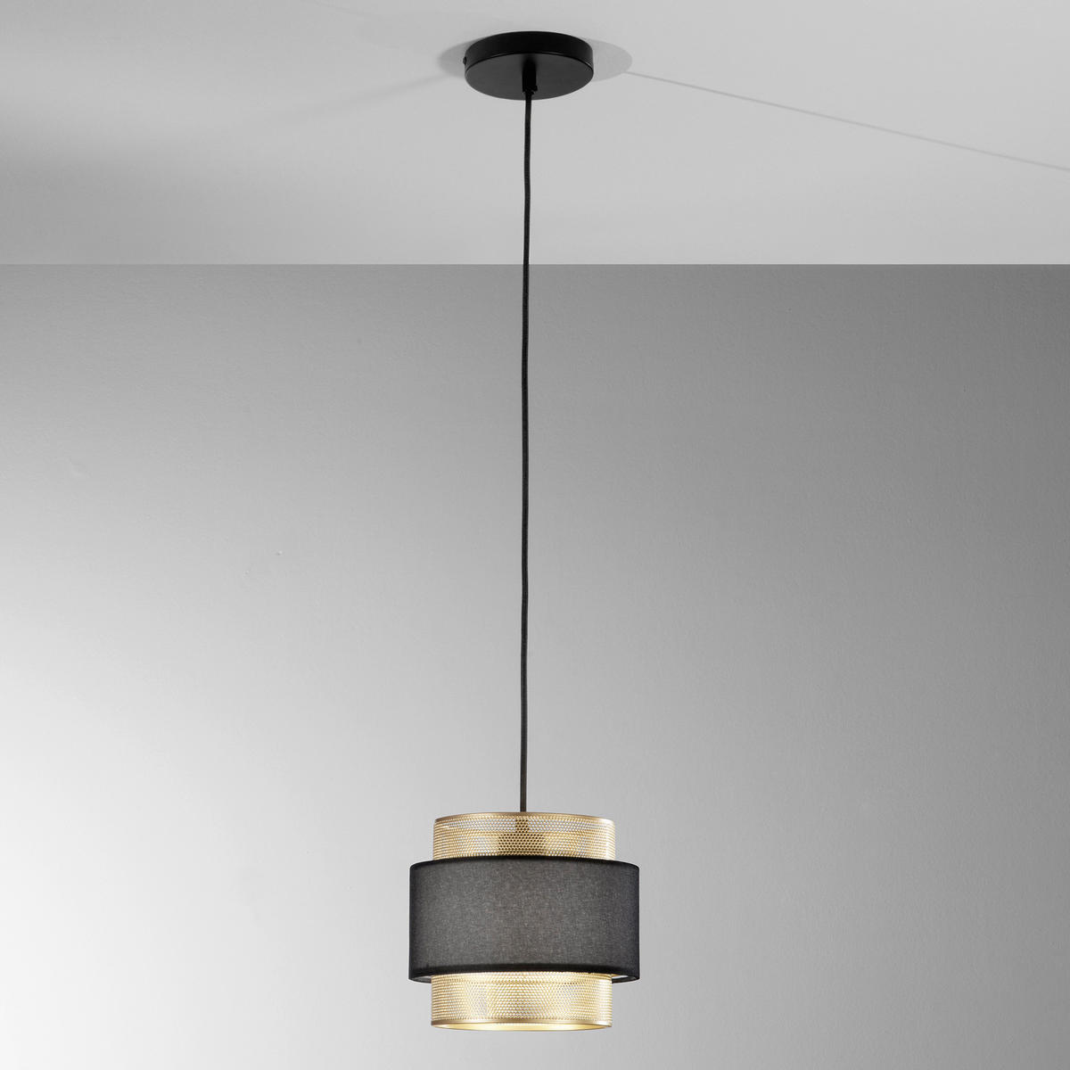 HÄNGELEUCHTE 21/200 cm  - Goldfarben/Schwarz, Trend, Textil/Metall (21/200cm)