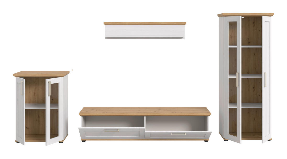 WOHNWAND 4-teilig  in Lärchefarben, Eiche Artisan  316/161/40 cm  - Silberfarben/Lärchefarben, Design, Holzwerkstoff/Kunststoff (316/161/40cm) - Livetastic