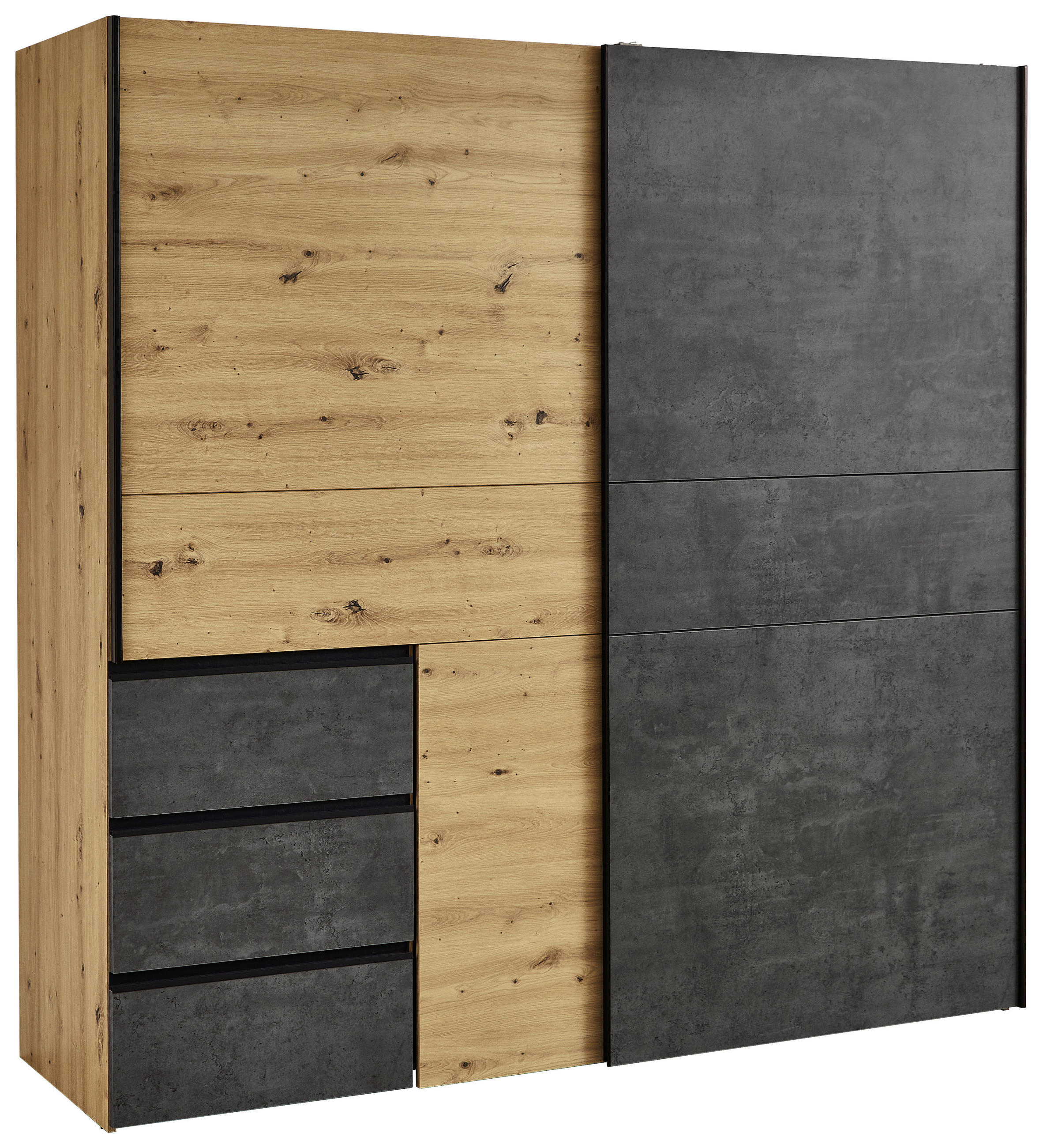 SKRIŇA S POS. DVER. – HOR.VED, tmavosivá, dub artisan, 170/200/61 cm - čierna/dub artisan, Konventionell, kov/kompozitné drevo (170/200/61cm) - Carryhome