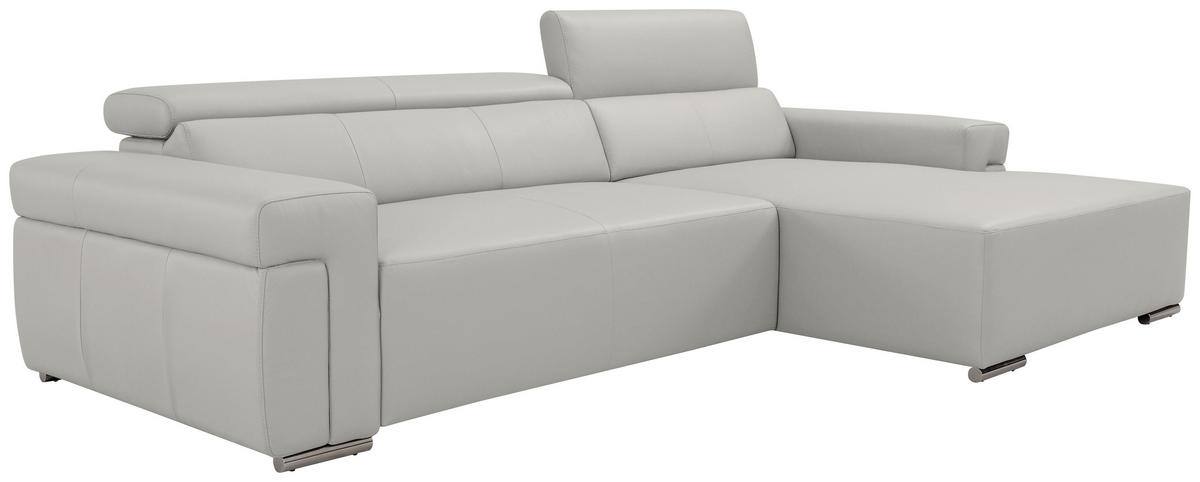 Ecksofa inkl. Funktion DUA Beige Echtleder  - Chromfarben/Beige, Design, Leder/Metall (293/170cm) - Novel