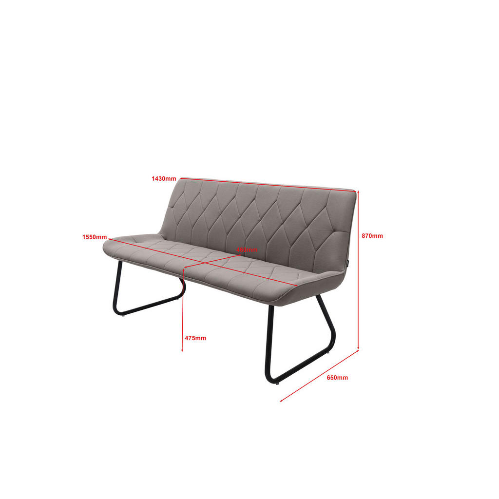 Thumbnail - Novel Sitzbank, Grau, Edelstahl, Metall, Textil, 3-Sitzer, 155x87x65 cm, Esszimmer, Bänke, Sitzbänke