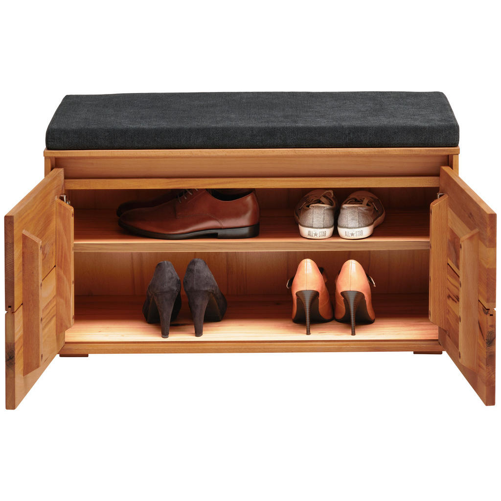 Thumbnail - Cantus Garderobenbank Nanto, Kernbuche, Holz, Wildkernbuche, furniert, massiv, 1-Sitzer, Füllung: Kaltschaum, 85x43x38 c...