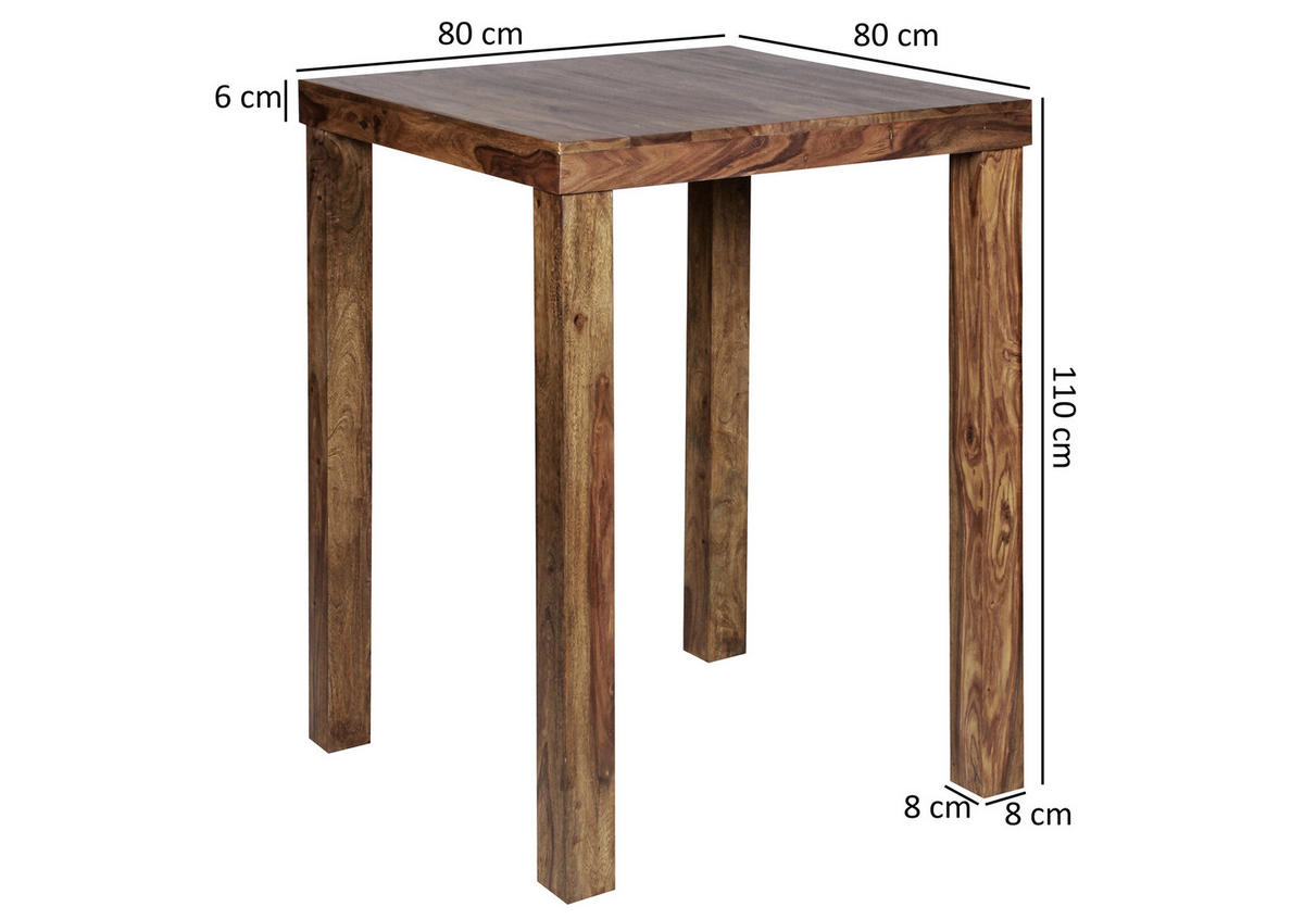 BAROVÝ STŮL, sheesham, barvy sheesham, 80/80/110 cm - barvy sheesham, Moderní, dřevo (80/80/110cm) - MID.YOU