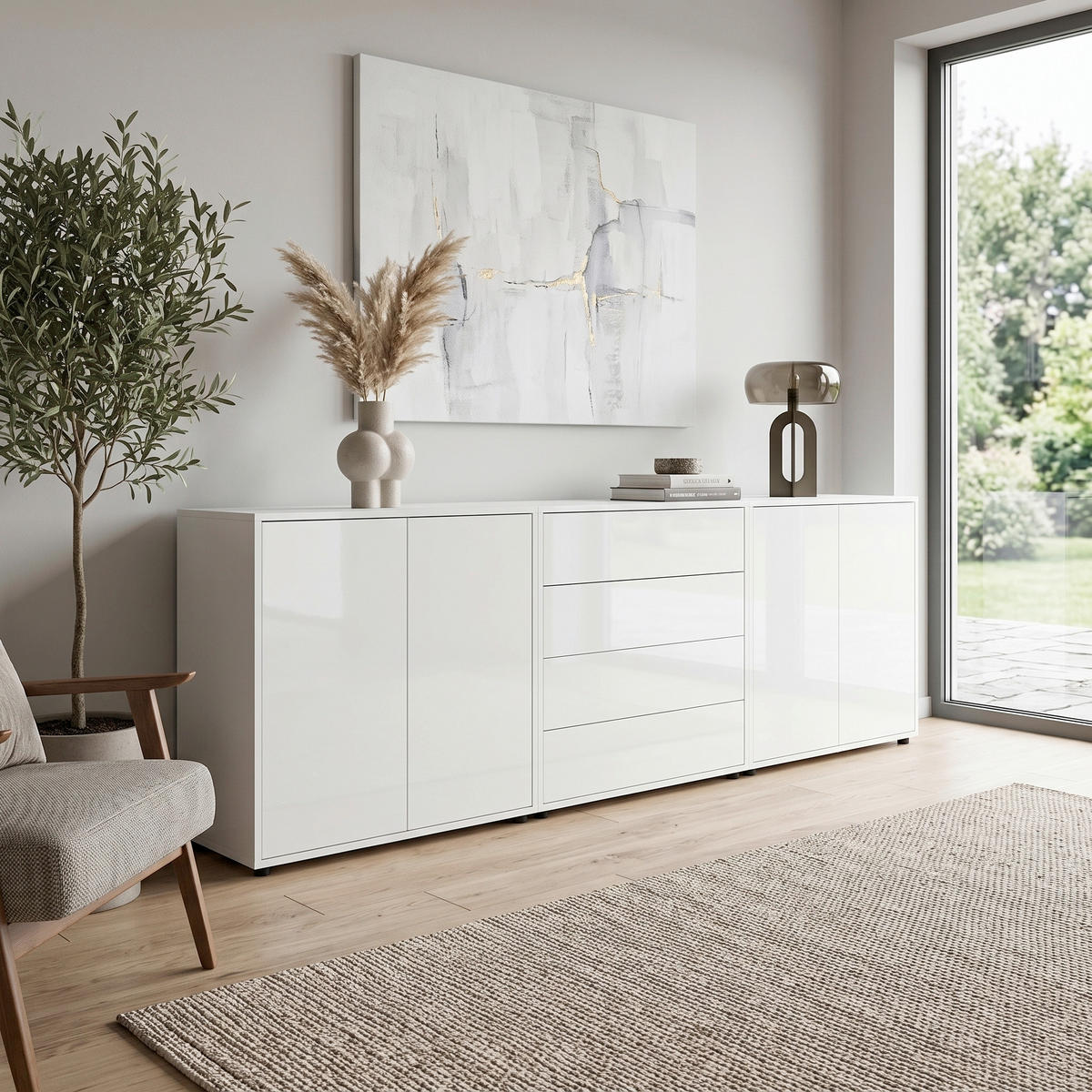 SIDEBOARD   - Weiß Hochglanz/Schwarz, MODERN, Holzwerkstoff/Kunststoff (237/73/33cm) - MID.YOU