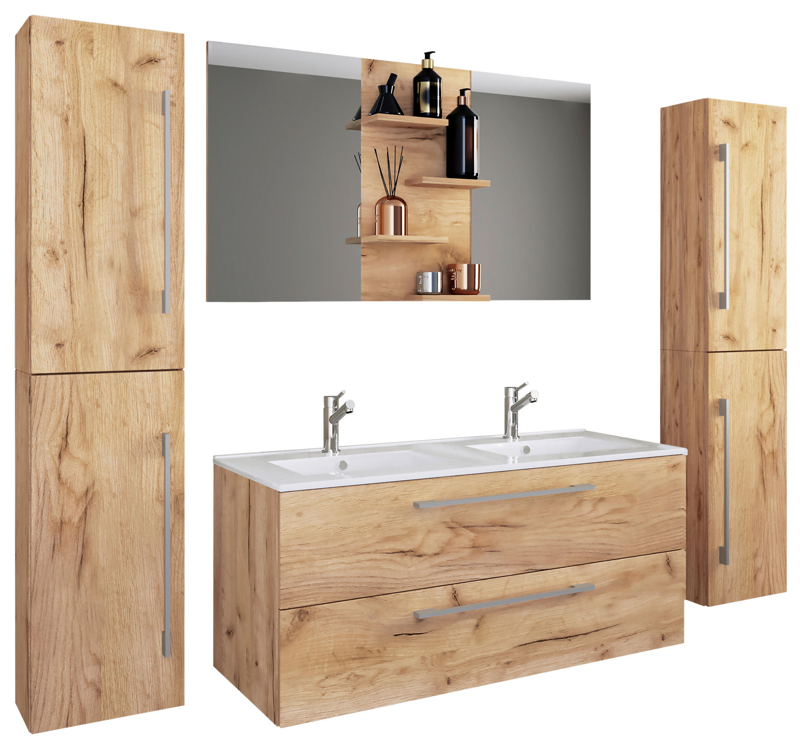 BADEZIMMER 5-teilig in 178 cm - Honigeiche/Alufarben, MODERN, Keramik/Holzwerkstoff (178cm) - MID.YOU