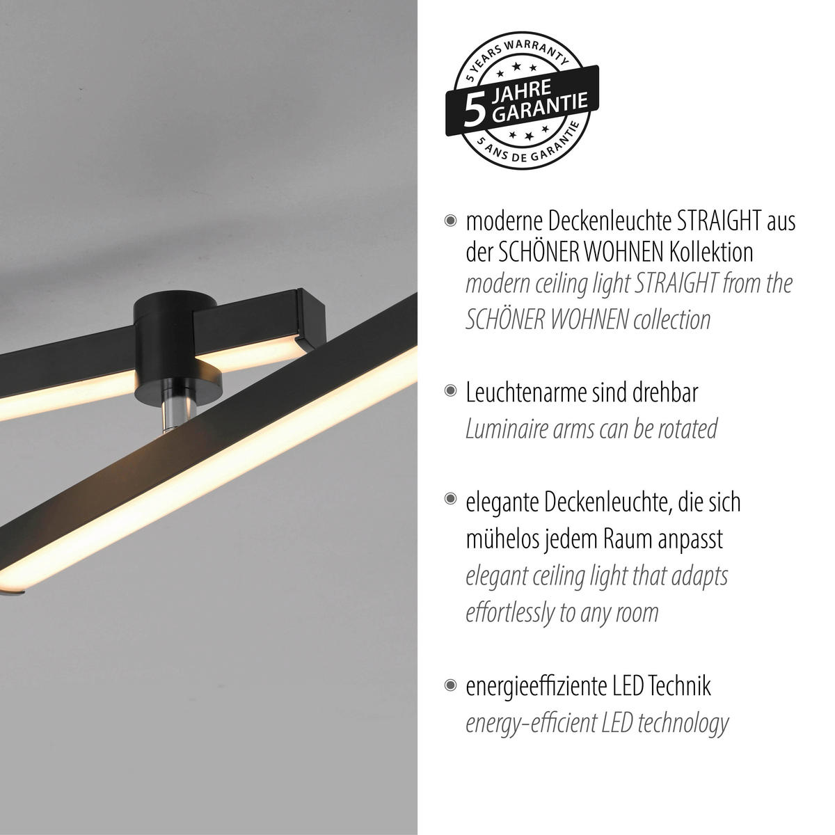 LED-DECKENLEUCHTE 106,4/76,4/10 cm   - Schwarz, Design, Kunststoff/Metall (106,4/76,4/10cm) - Schöner Wohnen