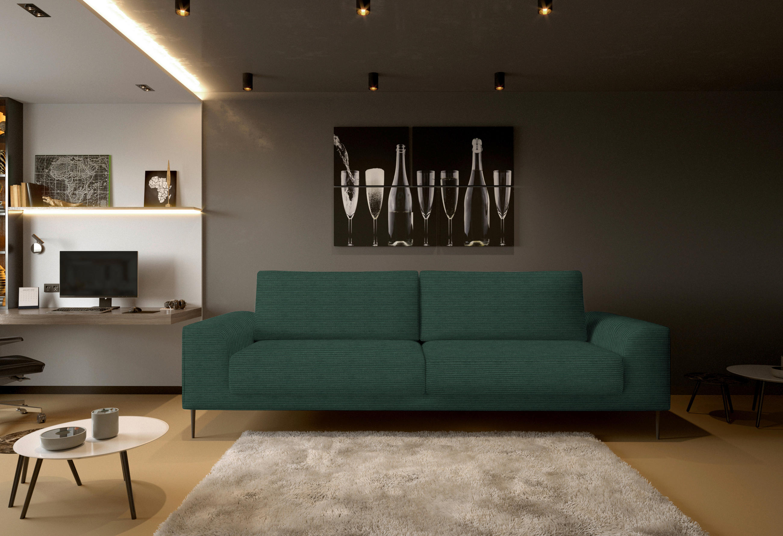 SCHLAFSOFA in Cord Grün  - Schwarz/Grün, Design, Textil/Metall (250/89/105cm) - Welnova