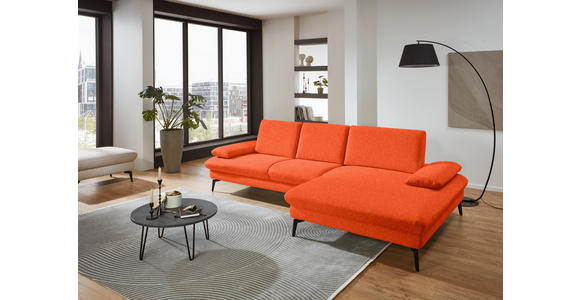 ECKSOFA in Chenille, Mikrofaser Orange  - Schwarz/Orange, Design, Textil/Metall (299/157cm) - Dieter Knoll