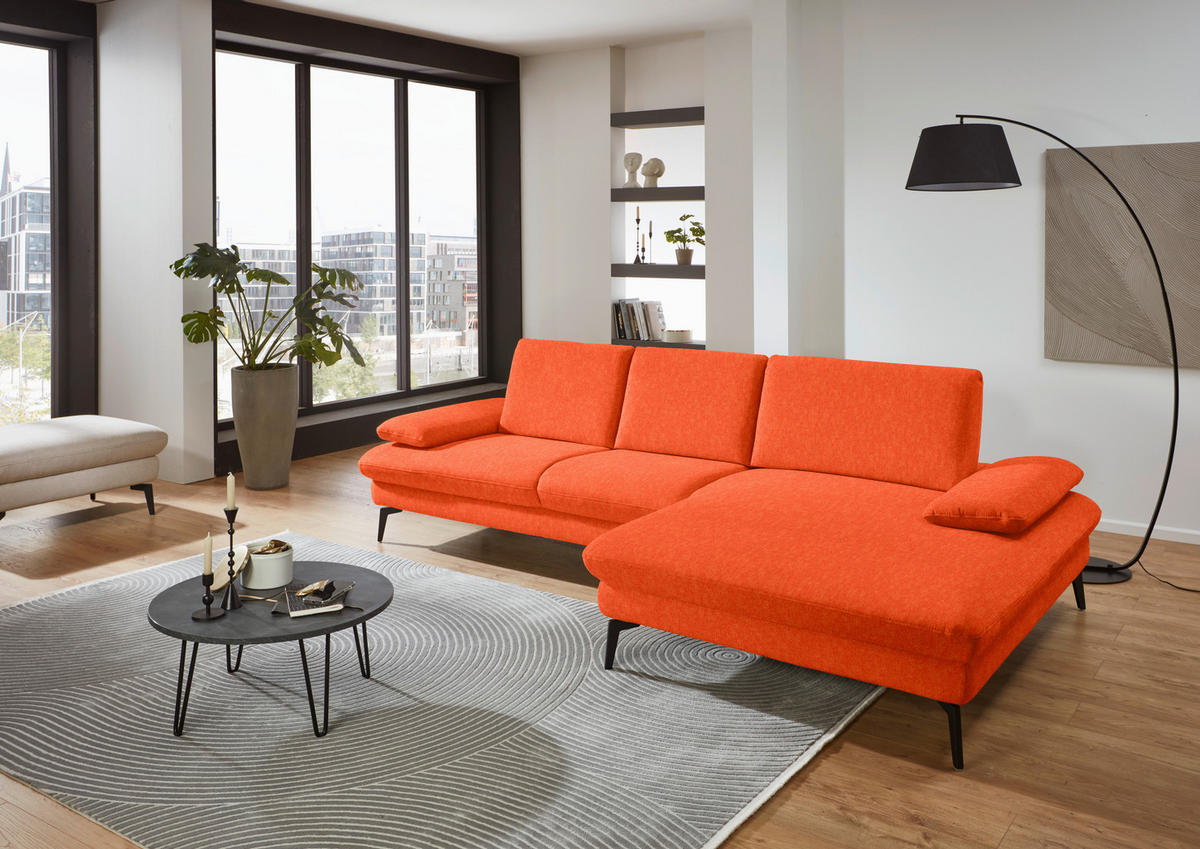 ECKSOFA in Chenille, Mikrofaser Orange  - Schwarz/Orange, Design, Textil/Metall (299/157cm) - Dieter Knoll