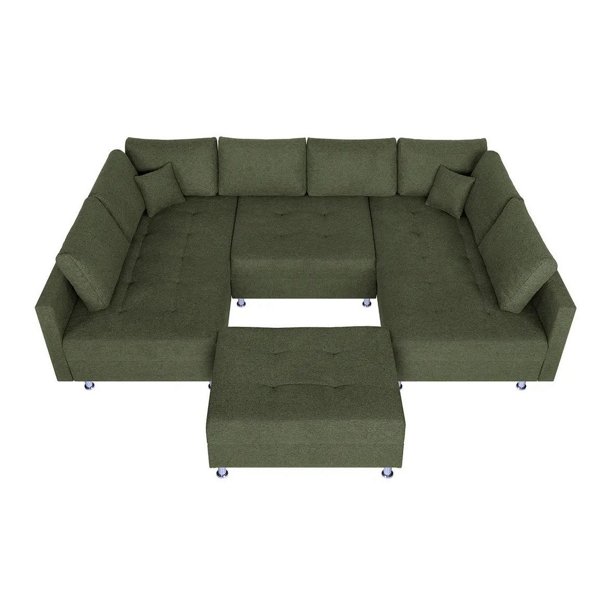 WOHNLANDSCHAFT Olivgrün Webstoff  - Chromfarben/Schwarz, Design, Textil (192/308/192cm) - P & B