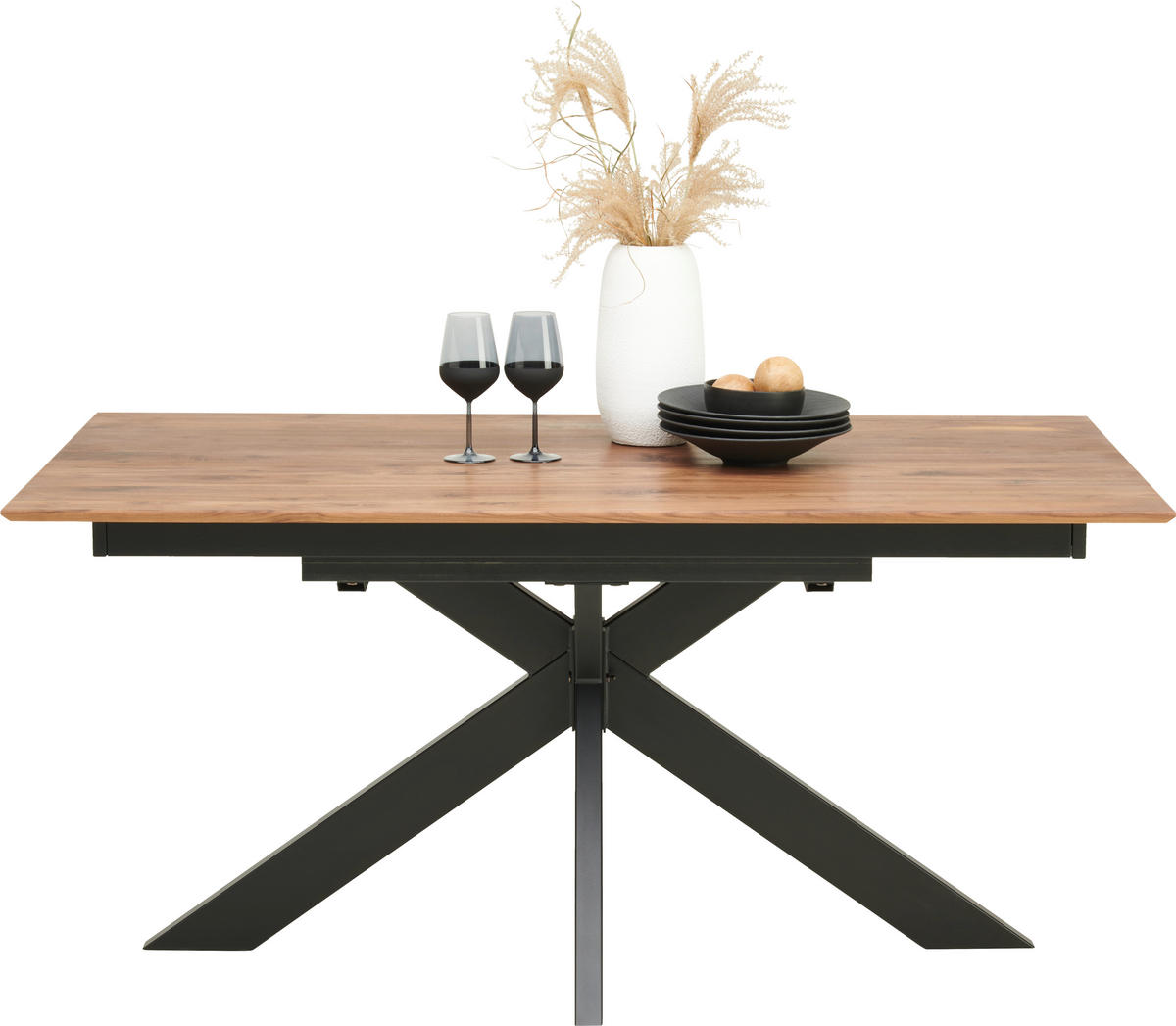 ESSTISCH in Holz, Metall 160-245/90/75 cm  - Nussbaumfarben/Schwarz, Natur, Holz/Metall (160-245/90/75cm) - Linea Natura