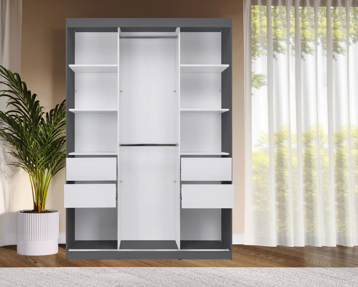 SCHIEBETÜRENSCHRANK 150/215/59,5 cm 3-türig  - Schwarz/Graphitfarben, MODERN, Holzwerkstoff/Metall (150/215/59,5cm) - MID.YOU