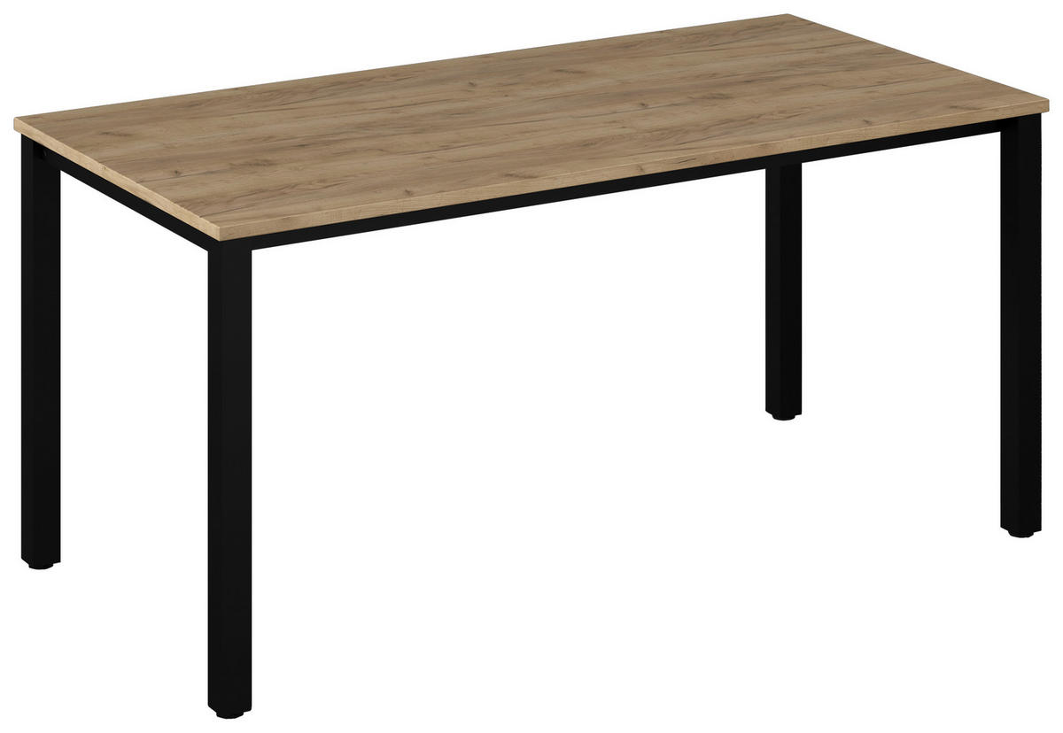 PÍSACÍ STÔL, čierna, dub artisan, 160/76/80 cm - čierna/dub artisan, Konventionell, kov/kompozitné drevo (160/76/80cm) - Voleo