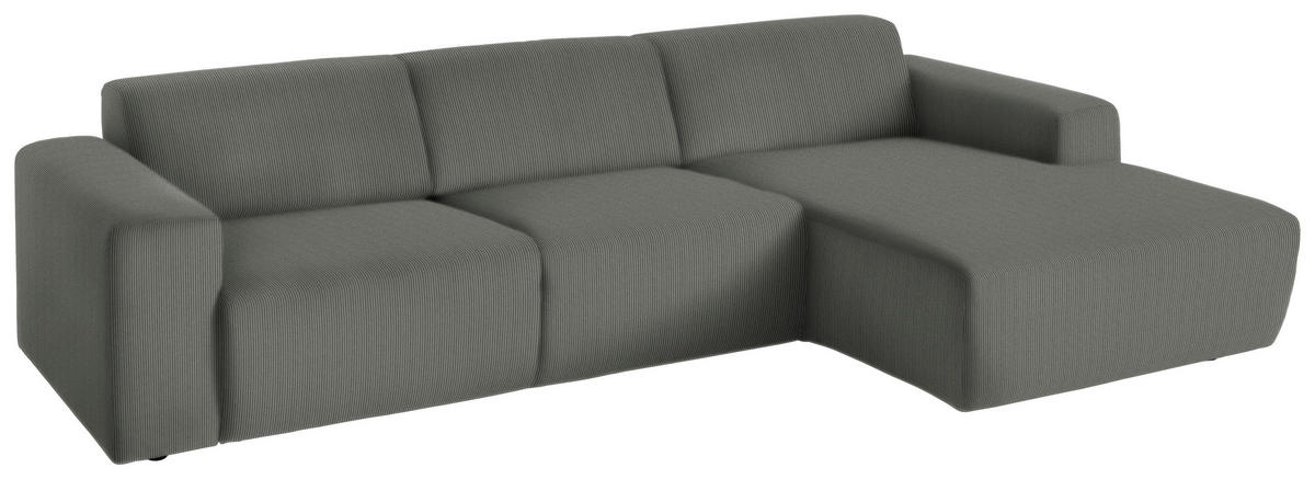 ECKSOFA in Feincord Grau  - Schwarz/Grau, Design, Kunststoff/Textil (301/177cm) - Beldomo Style