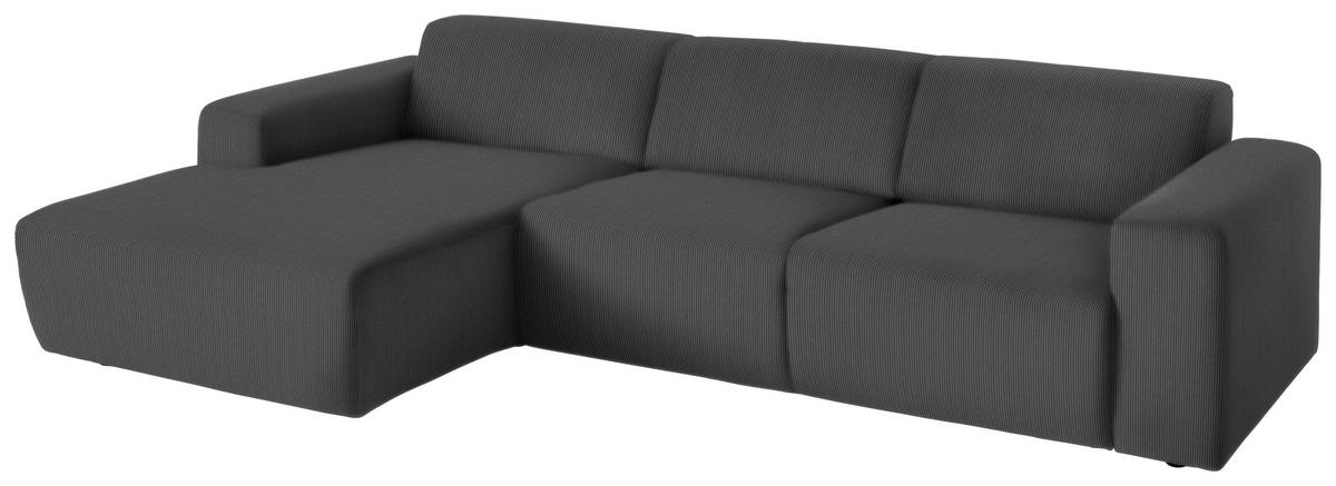 ECKSOFA in Feincord Anthrazit  - Anthrazit/Schwarz, Design, Kunststoff/Textil (174/302cm) - Beldomo Style