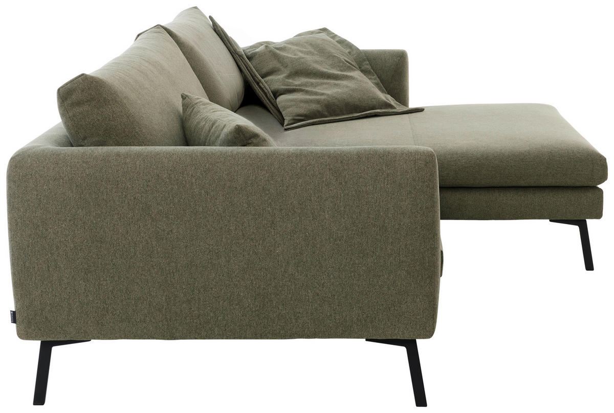 ECKSOFA Ottomane rechts  Dunkelgrün Flachgewebe  - Dunkelgrün/Schwarz, Design, Textil/Metall (267/175cm) - Musterring