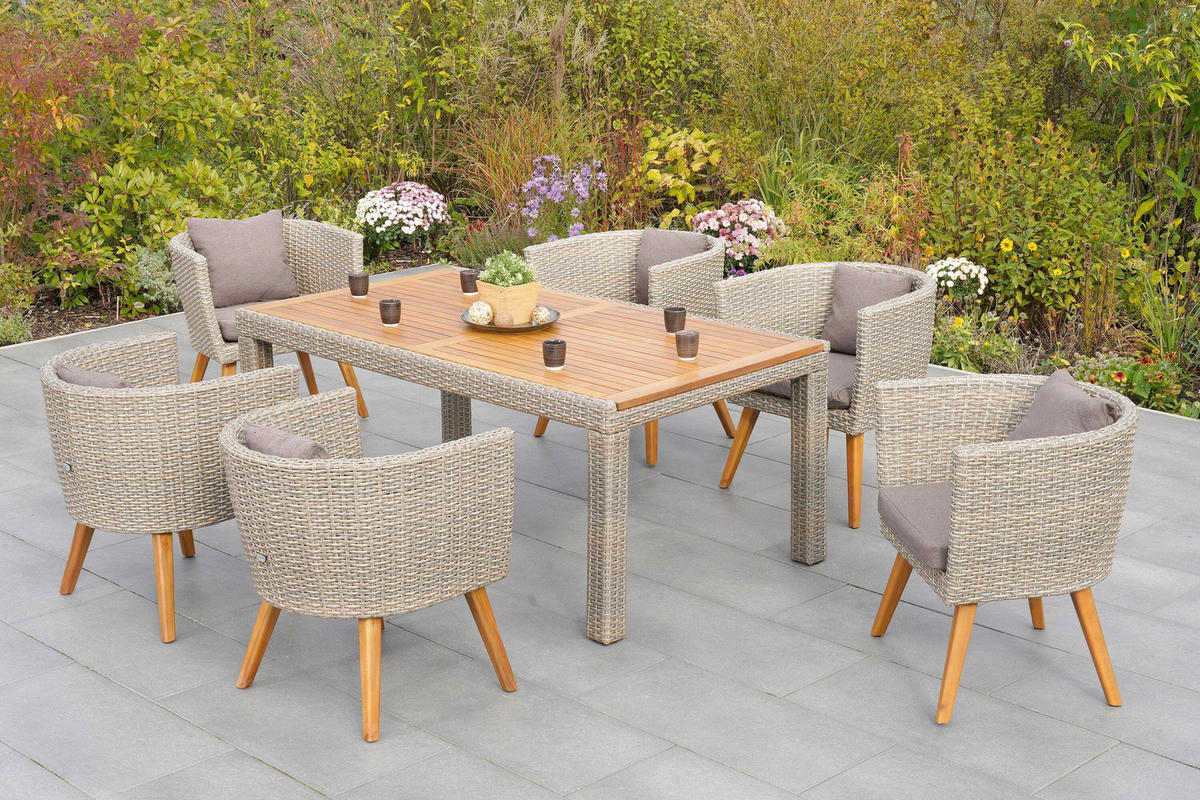 GARTENTISCHGRUPPE AkazieHartholz Aluminium  - Beige/Braun, KONVENTIONELL, Holz/Kunststoff - Gardenson