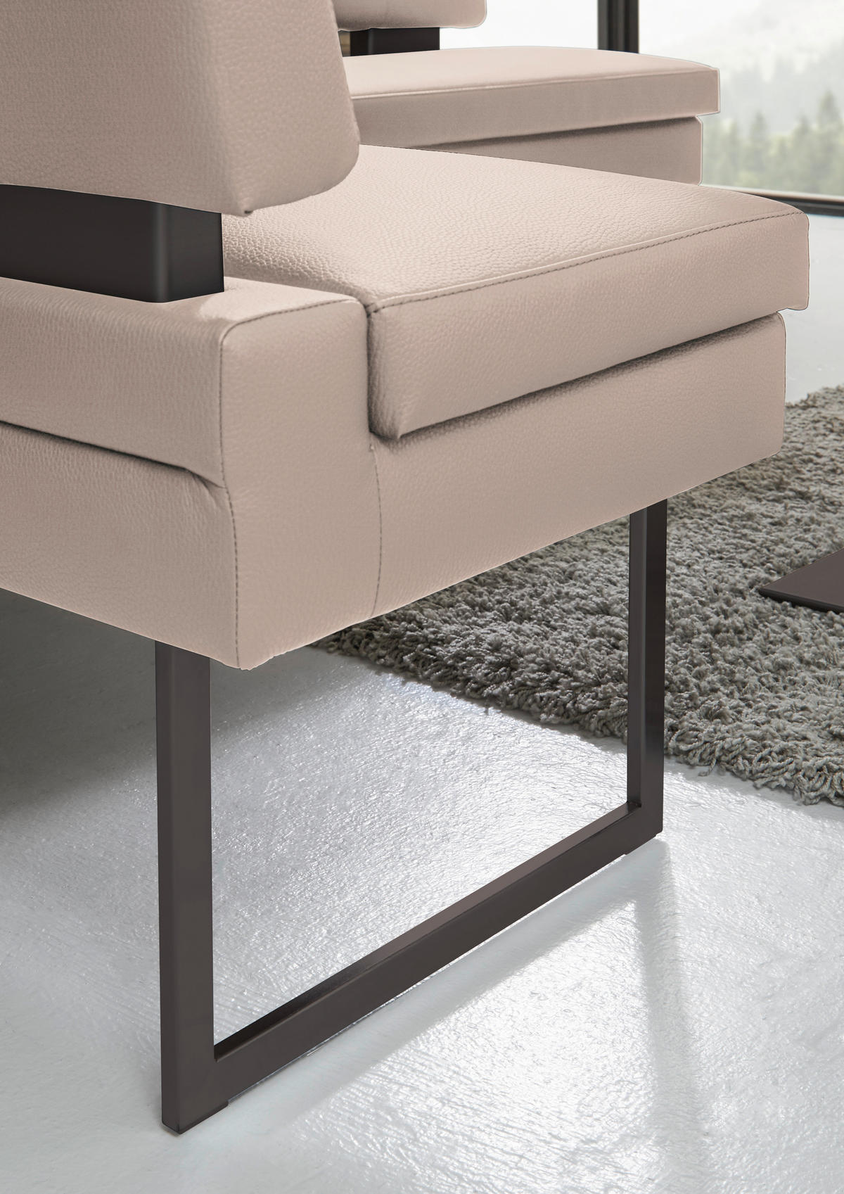 ECKBANK 158/200 cm Mikrofaser Creme   - Creme/Schwarz, Design, Textil/Metall (158/200cm) - Dieter Knoll
