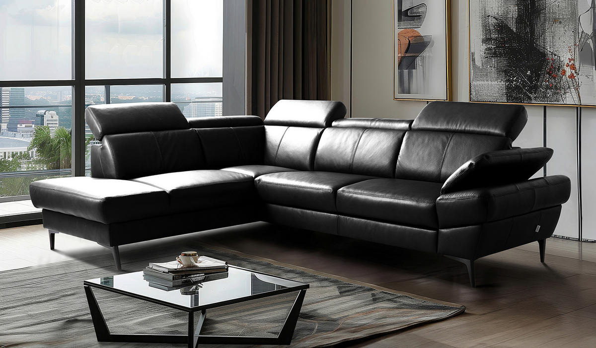 ECKSOFA  in Lederlook Echtleder Schwarz  - Schwarz, Design, Leder/Textil (211/264cm) - Livetastic
