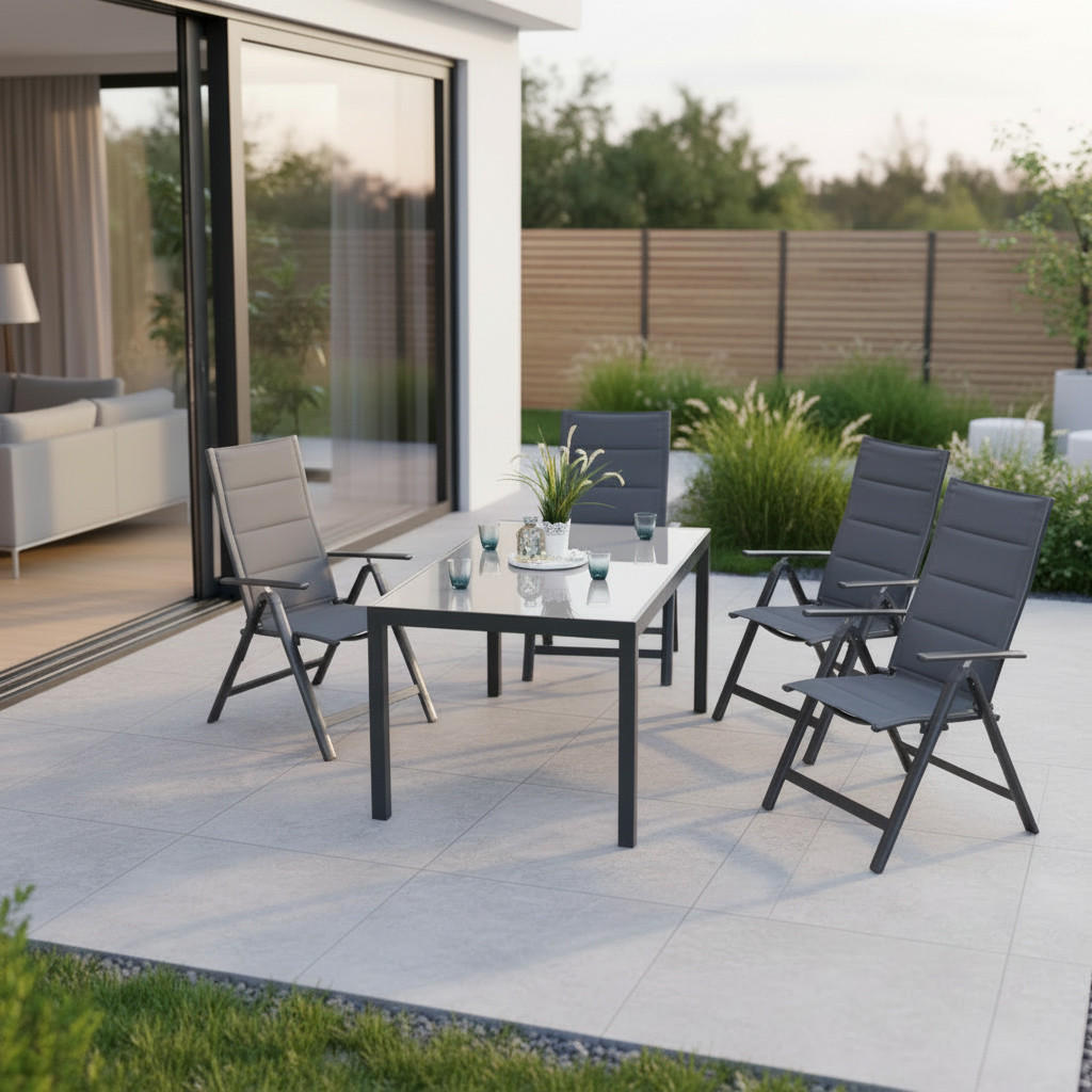 GARTENTISCHGRUPPE Aluminium  - Graphitfarben/Grau, ROMANTIK / LANDHAUS, Glas/Textil - Gardenson