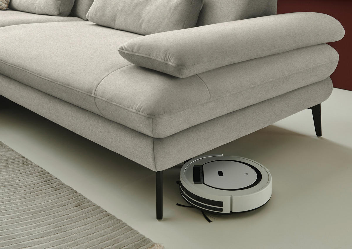 ECKSOFA Chenille, Flachgewebe Greige  - Greige/Schwarz, Design, Textil/Metall (180/284cm) - Dieter Knoll