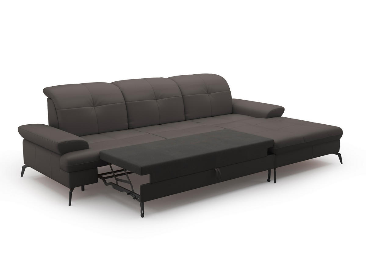 ECKSOFA Mokka Kombination Echtleder/Stoff Vliesstoff  - Schwarz/Mokka, KONVENTIONELL, Leder/Textil (279/185cm) - Sit & More
