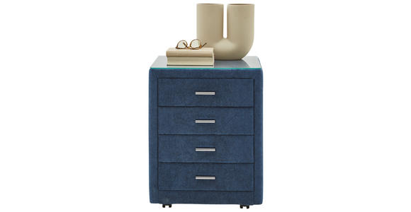 NACHTSCHRANK 50/64/41,5 cm - Chromfarben/Blau, KONVENTIONELL, Glas/Textil (50/64/41,5cm) - Dieter Knoll