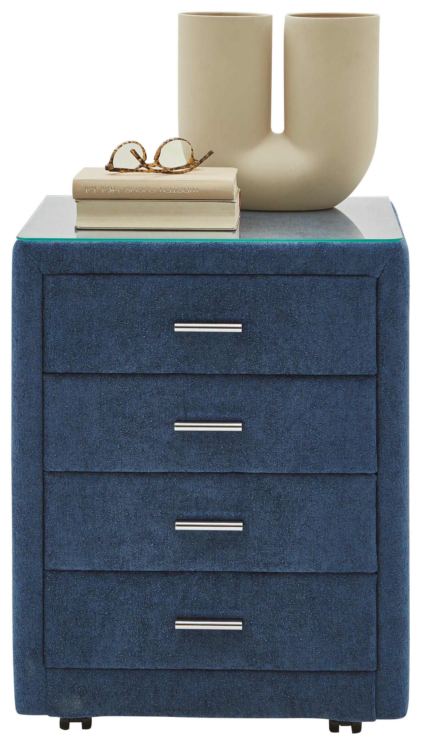 NACHTSCHRANK 50/64/41,5 cm  - Chromfarben/Blau, KONVENTIONELL, Glas/Textil (50/64/41,5cm) - Dieter Knoll