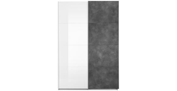 SCHWEBETÜRENSCHRANK 2-türig Weiß Hochglanz, Grau - Weiß Hochglanz/Alufarben, Design, Holzwerkstoff/Metall (153/223/60,5cm) - Xora