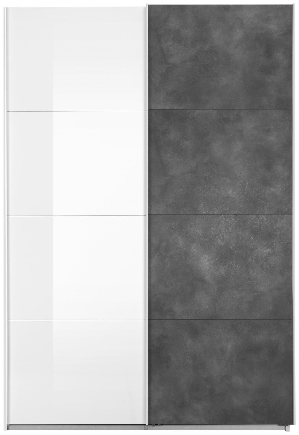 SCHWEBETÜRENSCHRANK 2-türig Weiß Hochglanz, Grau  - Weiß Hochglanz/Alufarben, Design, Holzwerkstoff/Metall (153/223/60,5cm) - Xora