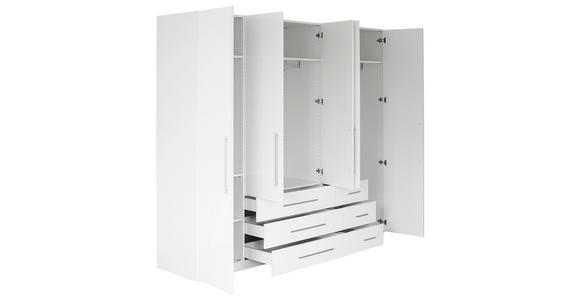 DREHTÜRENSCHRANK in Weiß, Weiß Hochglanz - Weiß Hochglanz/Alufarben, KONVENTIONELL, Holzwerkstoff/Metall (244/218,6/59,4cm) - Xora