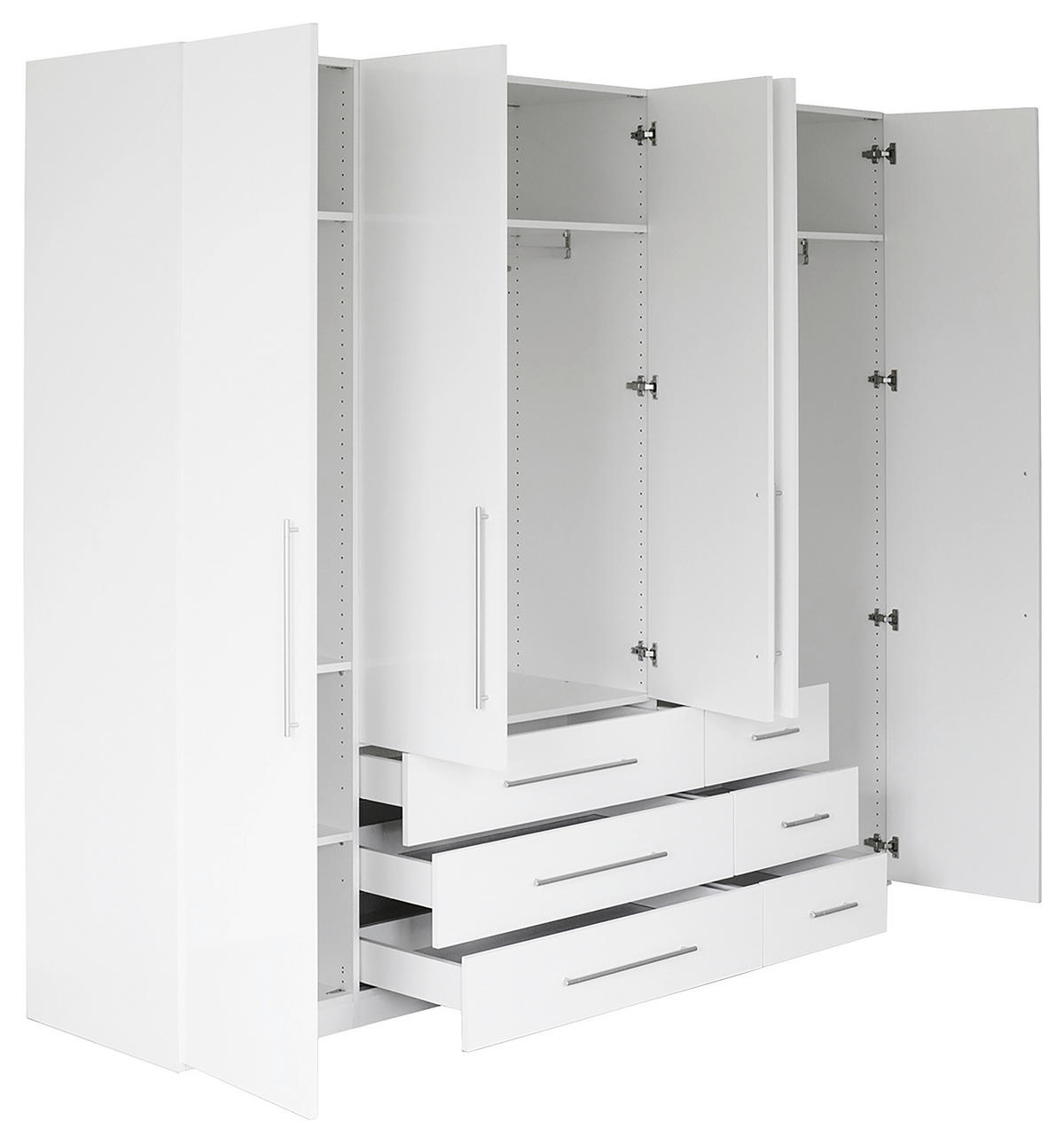 GARDEROB MED GÅNGJÄRN 244/218,6/59,4 cm 5-dörrar - vit/aluminiumfärg, Klassisk, metall/trämaterial (244/218,6/59,4cm) - Best Price