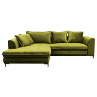 ECKSCHLAFSOFA  mit Rücken echt, Armteil links Velours Hellgrün  - Schwarz/Hellgrün, Design, Textil/Metall (187/277cm) - Livetastic