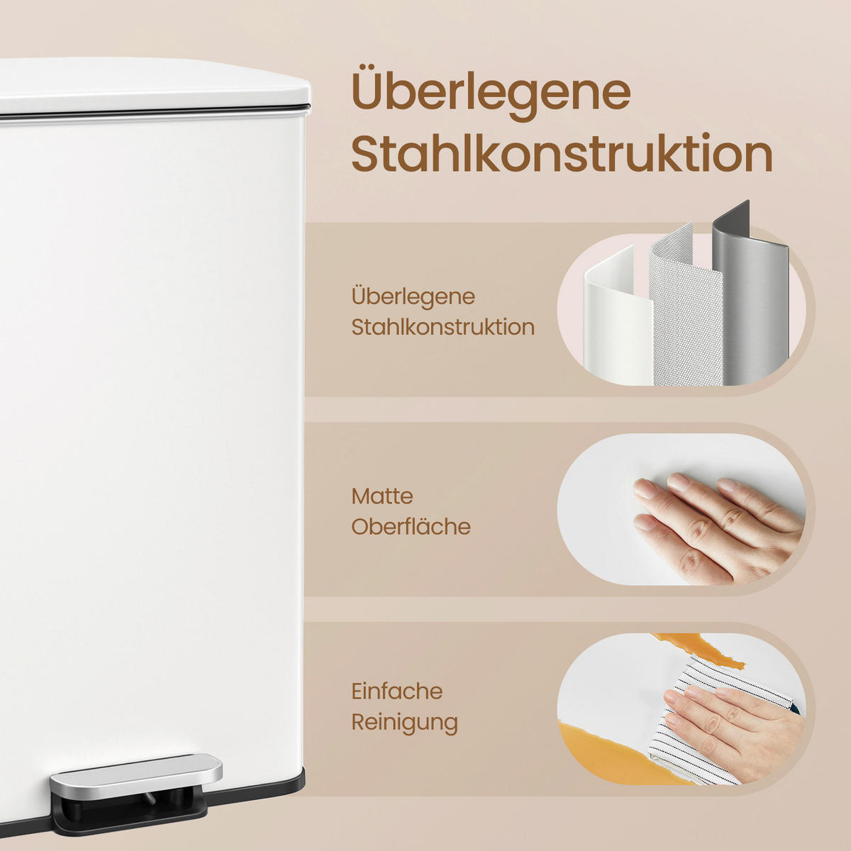 KOŠ NA ODPADKY  40 l - bílá/černá, Basics, kov/plast (34,8/55,7/32cm)