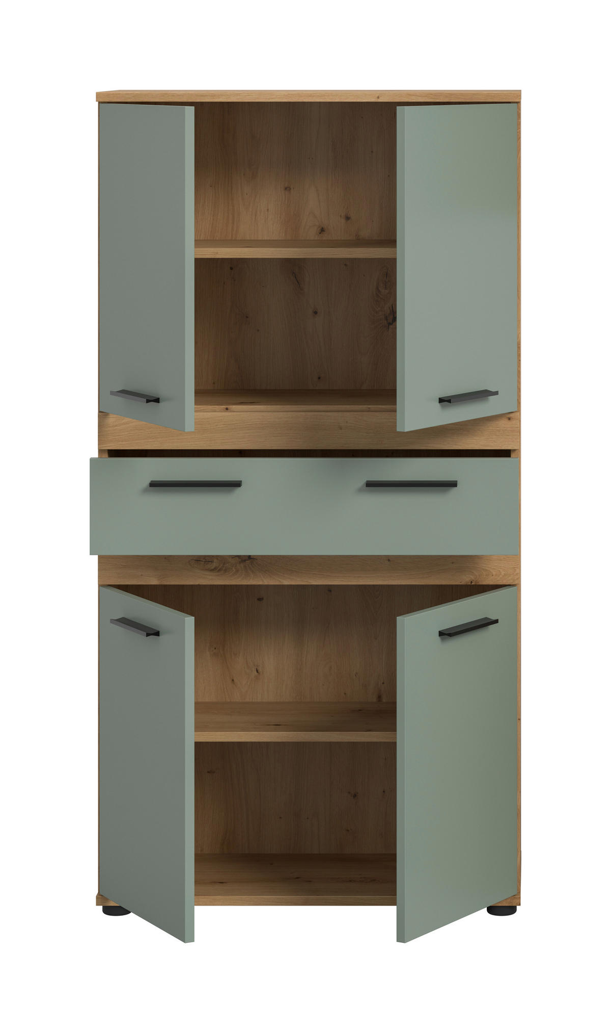 MIDISCHRANK 70/137/31 cm  - Salbeigrün/Schwarz, Trend, Holzwerkstoff/Kunststoff (70/137/31cm) - MID.YOU