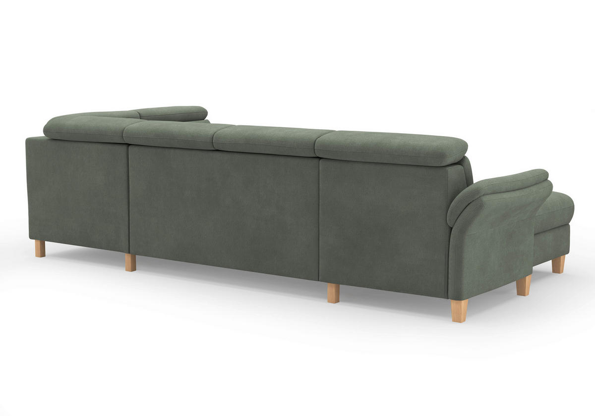 WOHNLANDSCHAFT GLENDALE E Dunkelgrün Flachgewebe  - Dunkelgrün/Eichefarben, KONVENTIONELL, Holz/Textil (166/321/193cm) - Sit & More