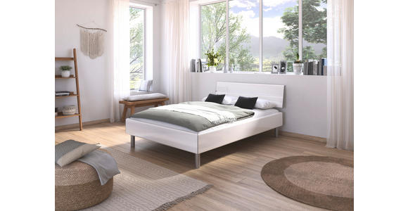 BETT 140/200 cm  in Weiß Hochglanz  - Weiß Hochglanz/Alufarben, Design, Holzwerkstoff/Metall (140/200cm) - Carryhome