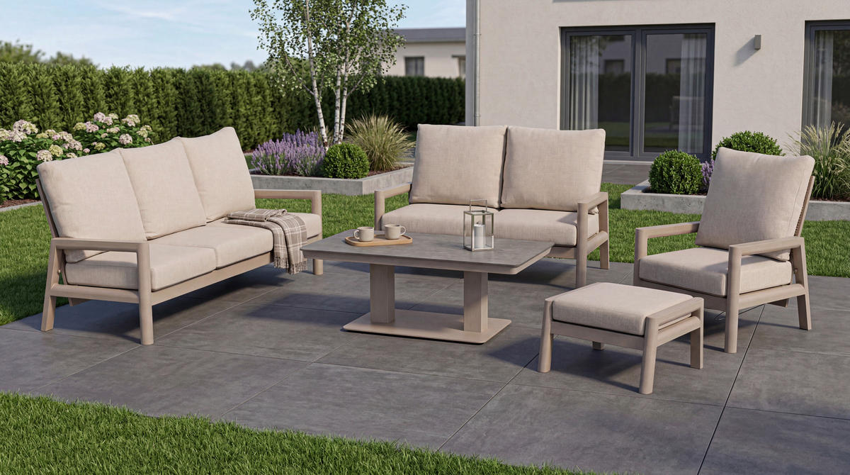 LOUNGEHOCKER  - Champagner/Creme, Basics, Textil/Metall (77/44/53cm) - Tierra Outdoor