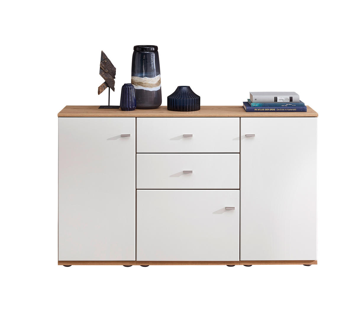 SIDEBOARD Weiß, Alteiche  150/90/40 cm  - Alteiche/Schwarz, KONVENTIONELL, Holzwerkstoff/Kunststoff (150/90/40cm) - Venda
