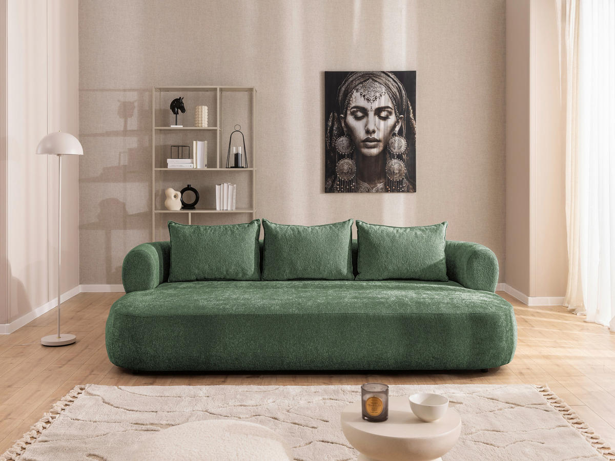 BIGSOFA in Chenille Grün  - Schwarz/Grün, Design, Kunststoff/Textil (240/76/122cm) - Livetastic