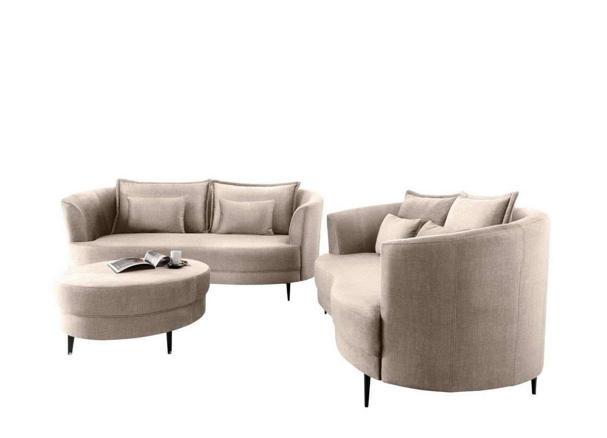 3-SITZER-SOFA in Velours Beige  - Beige/Schwarz, Modern, Textil/Metall (209/85/101cm) - Livetastic