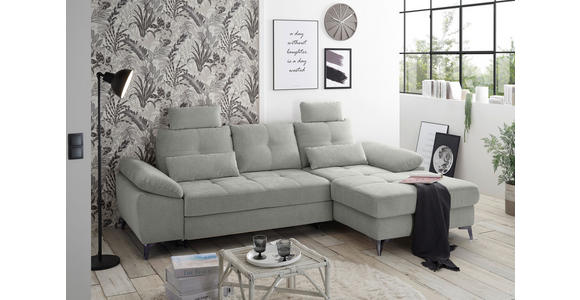 ECKSOFA Hellgrau Mikrovelours  - Chromfarben/Hellgrau, KONVENTIONELL, Kunststoff/Textil (270/170cm) - Carryhome